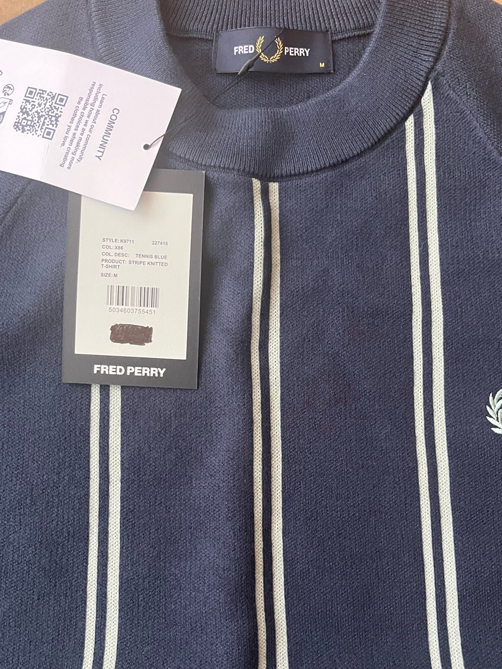 Fred Perry Stripe Knitted Tee in a Tennis Blue Size M - Picture 3 of 3